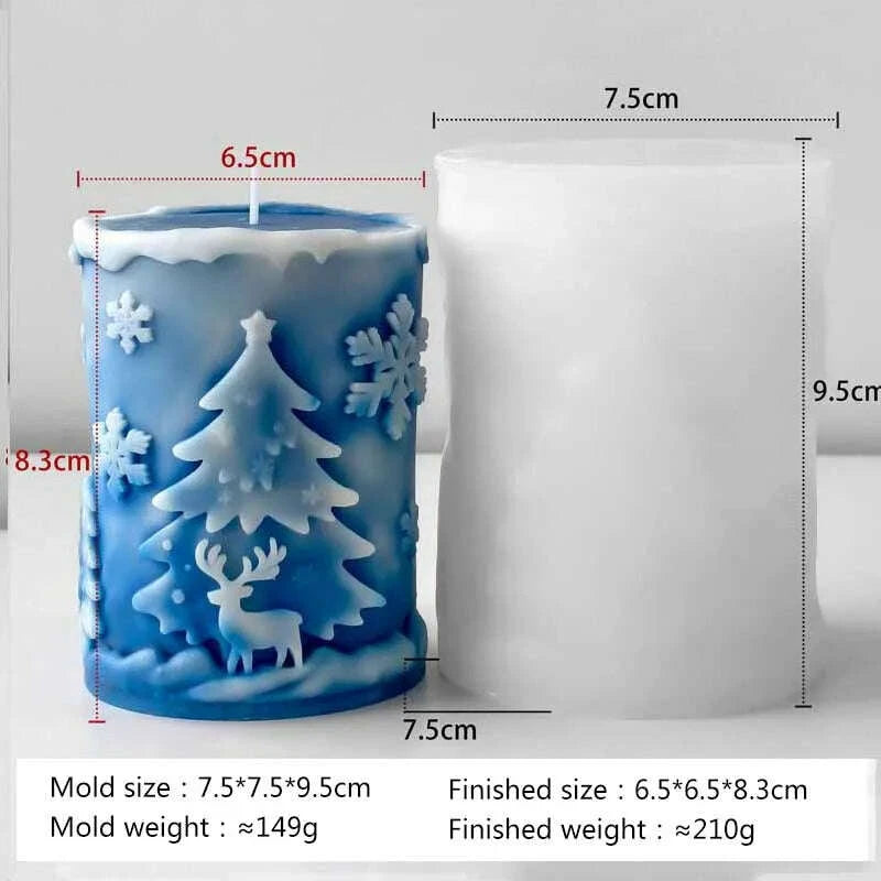 KIMLUD, 3D Relief Cylinder Christmas Snowflake Elk Silicone Candle Mold Christmas Tree Santa Aroma Plaster Mold Candle Making Supplies, KIMLUD Womens Clothes