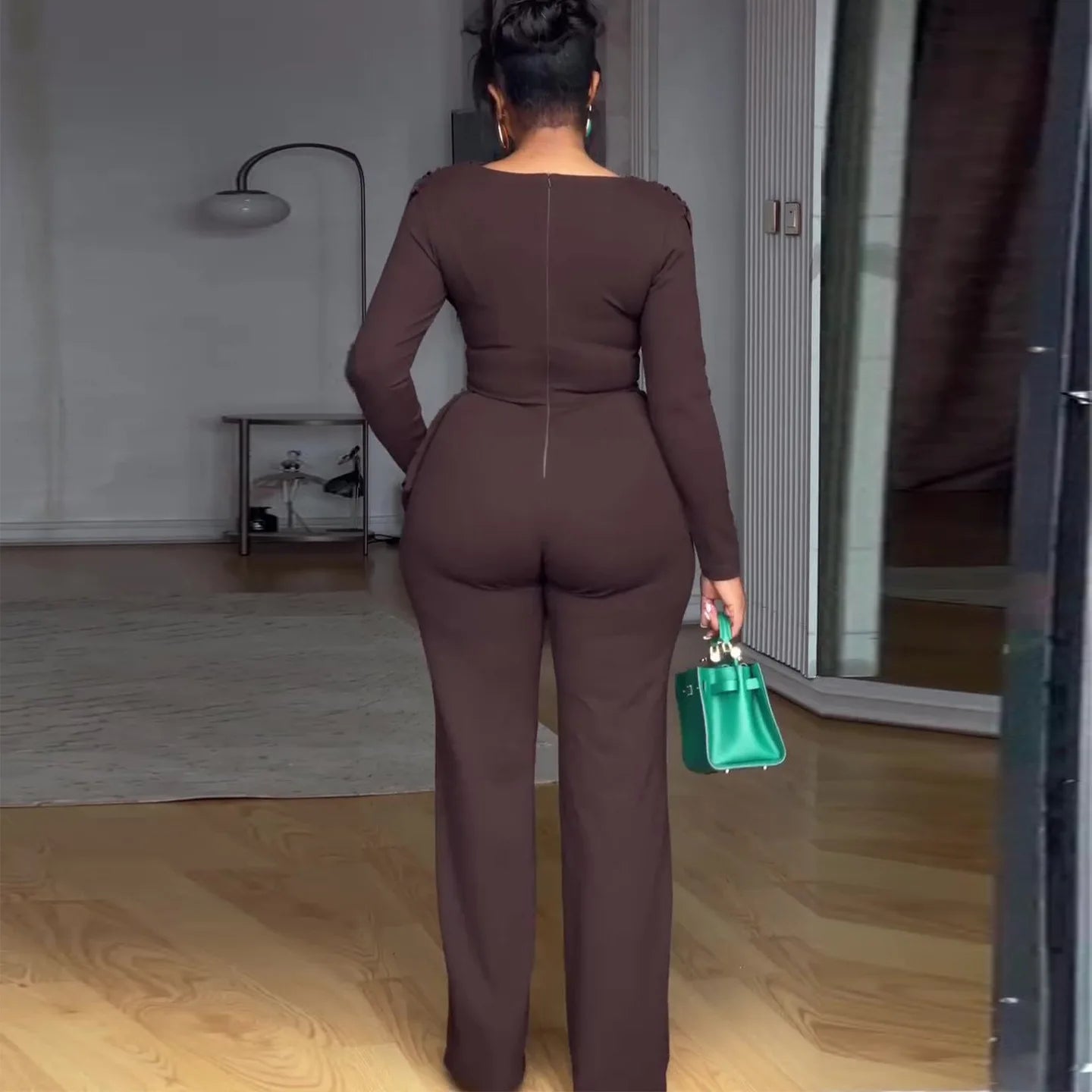 High Waist Flare Pants Jumpsuit — Zipper, Office Lady, Ankle-Length | KIMLUD