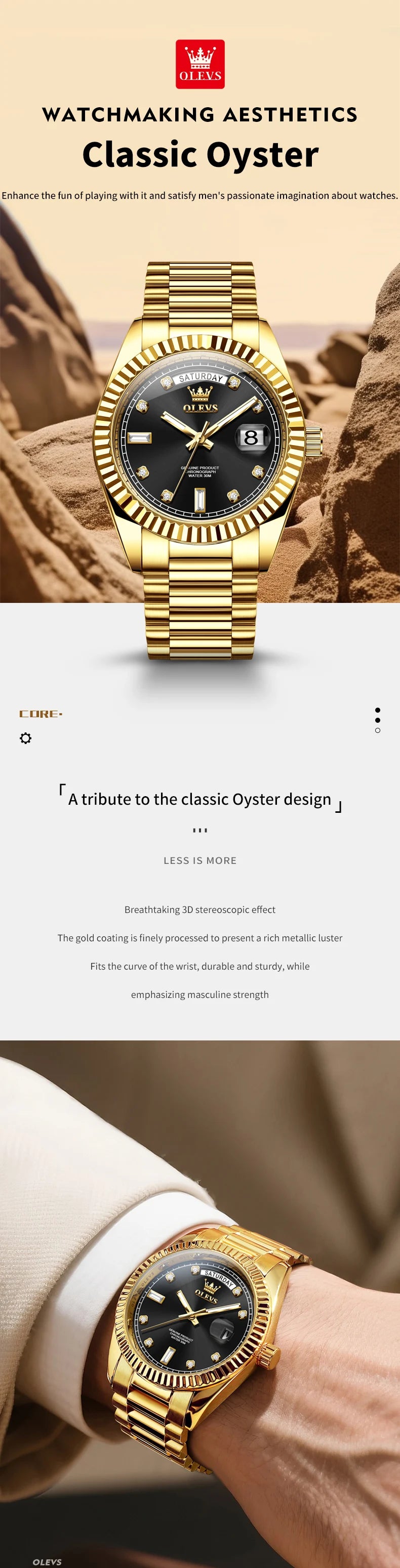 Gold-Tone Stainless Steel Automatic Watch Date — Gold | KIMLUD