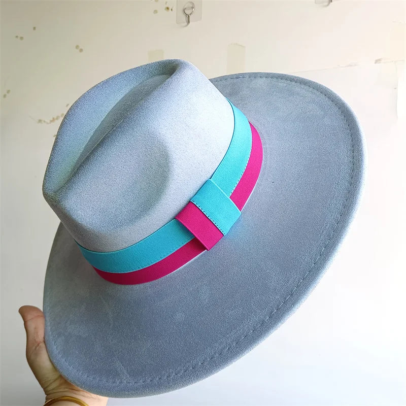 Suede Colorblock Wide-Brim Unisex Hat — Brown | KIMLUD