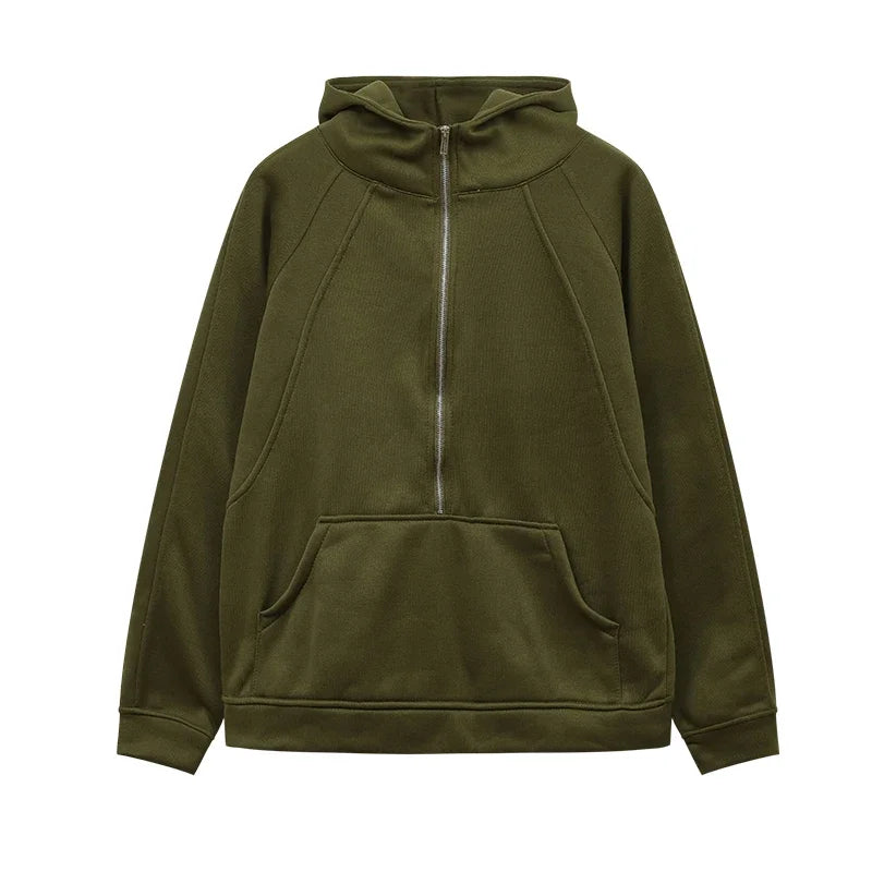 Plush Sweater Half-Zip Hooded Knit With Cozy Thermal Lining And Soft Handfeel — Black | KIMLUD
