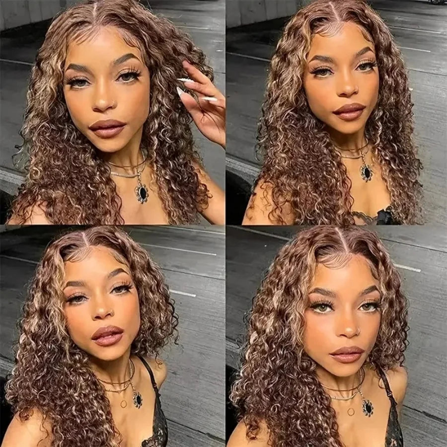 Bob Wig - Deep Curly Highlight - 100% Human Hair - 4/27 | KIMLUD