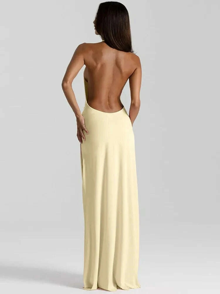 KIMLUD, Mozision Halter Deep V Neck Backless Sexy Maxi Dress Women Gown Fashion Irregular Sleeveless Thigh High Split Club Party Dresses, KIMLUD Womens Clothes
