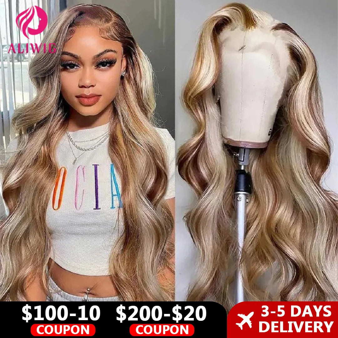 HD Blonde Highlight Body Wave Lace Front Wigs Remy Brazilian Colored Human Hair Wigs For Women Pre Plucked 13x4 Lace Frontal Wig