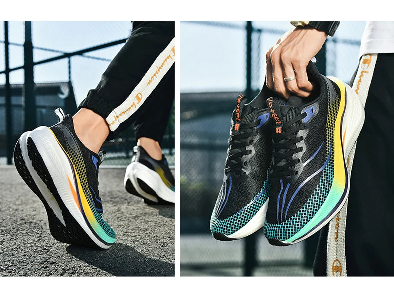 Fashion men's and women's sports running shoes casual breathable mesh surface carbon plate support wear-resistant rubber outsole