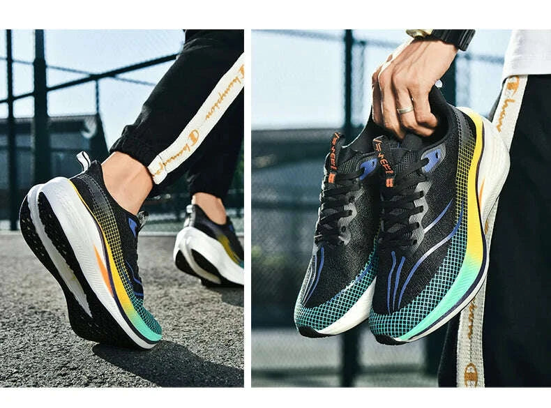 KIMLUD, Fashion men's and women's sports running shoes casual breathable mesh surface carbon plate support wear-resistant rubber outsole, KIMLUD Womens Clothes