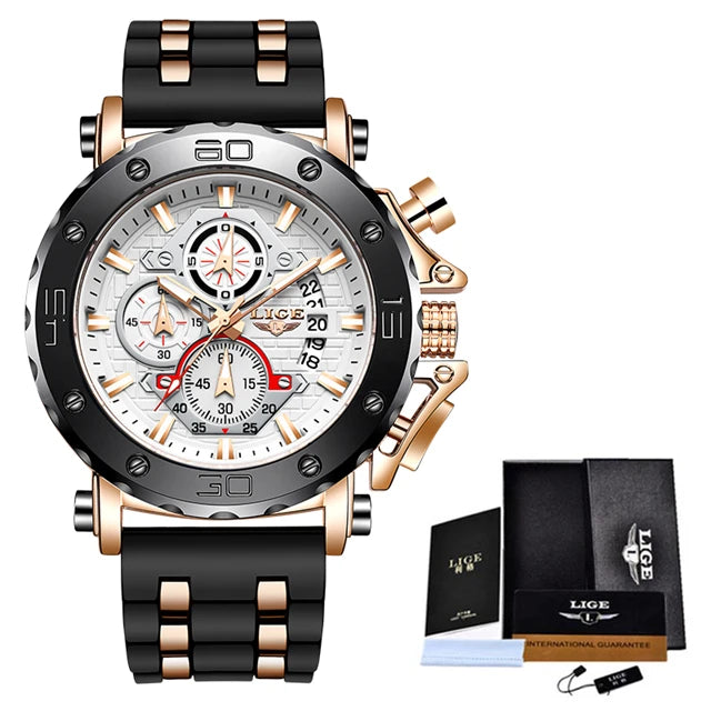 New Top Brand LIGE Mens Watches Fashion Sport Leather Watch Man Luxury Date Waterproof Quartz Chronograph Relogio Masculino+Box