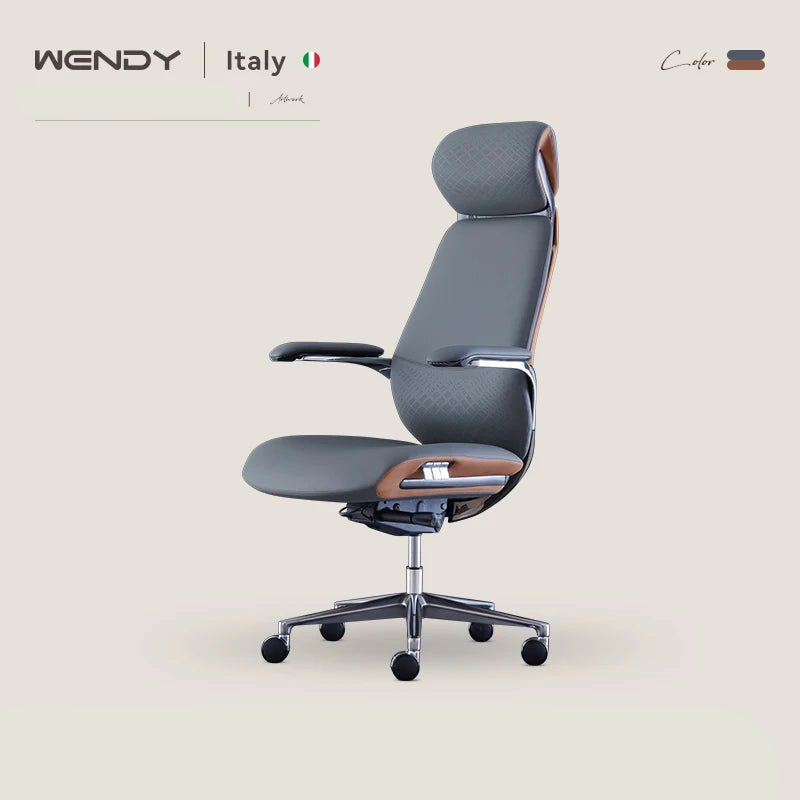 Leather Executive Office Chair With Ergonomic Back Support And Five Star Alloy Base — Cream Beige | KIMLUD