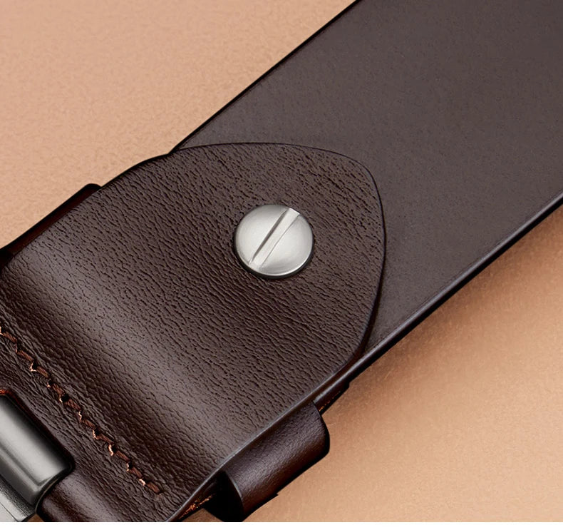 Cowhide Leather Belt With Needle Buckle — Dark Brown | KIMLUD