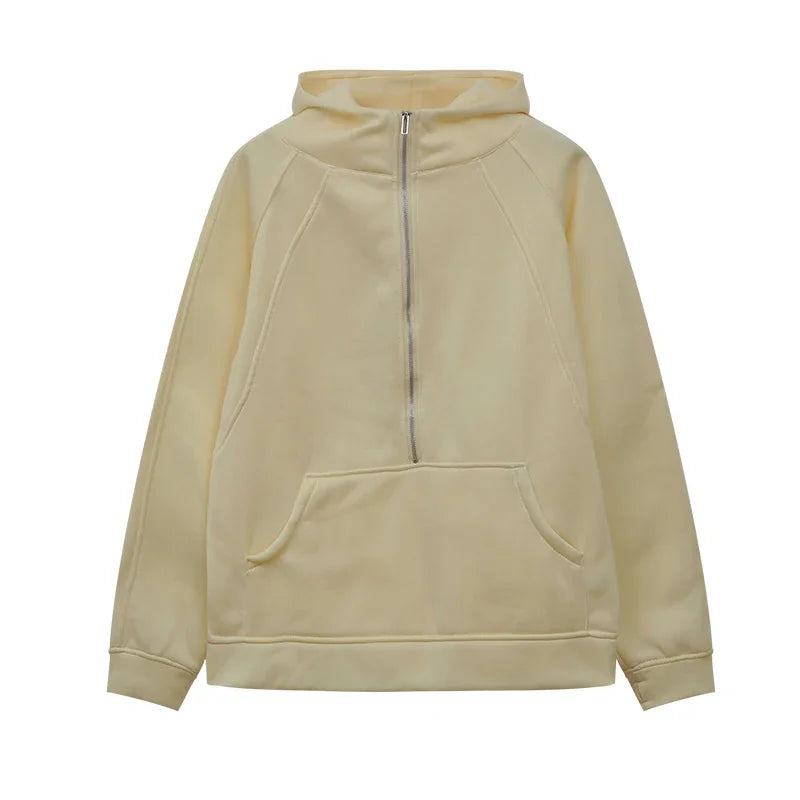 Plush Sweater Half-Zip Hooded Knit With Cozy Thermal Lining And Soft Handfeel — Black | KIMLUD