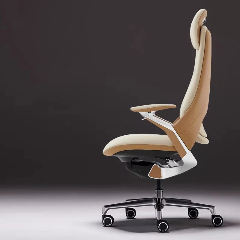 Leather Ergonomic Office Chair Solid — Ivory | KIMLUD