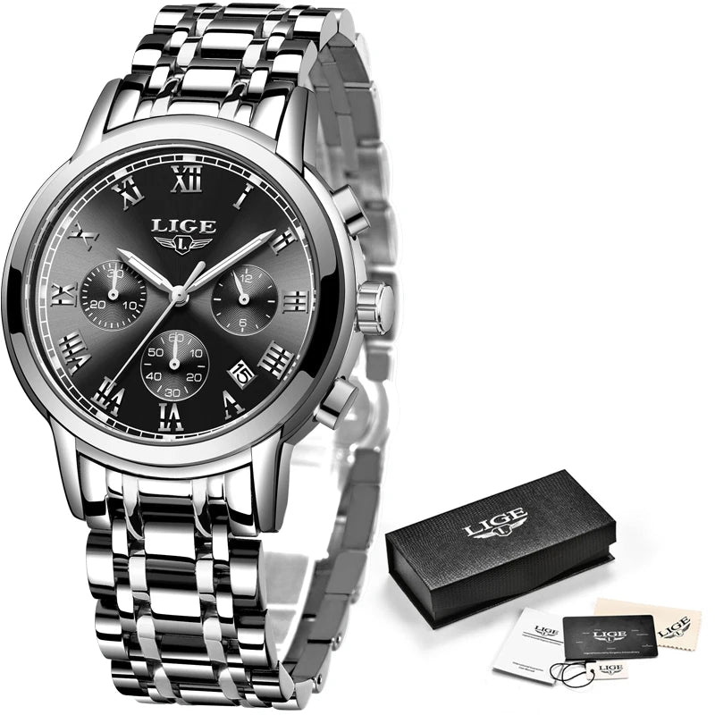 LIGE 2023 New Gold Watch Women Watches Ladies 30M Waterproof Steel Women's Bracelet Watches Female Clock Relogio Feminino+BOX