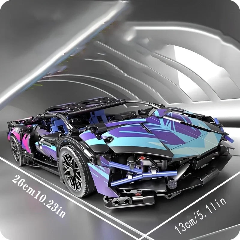 1690 Colorful Cyber Sports Car Building Block Set / Fashionable Design Eye-Catching Door Title/Difficulty DIY Car Model Display/