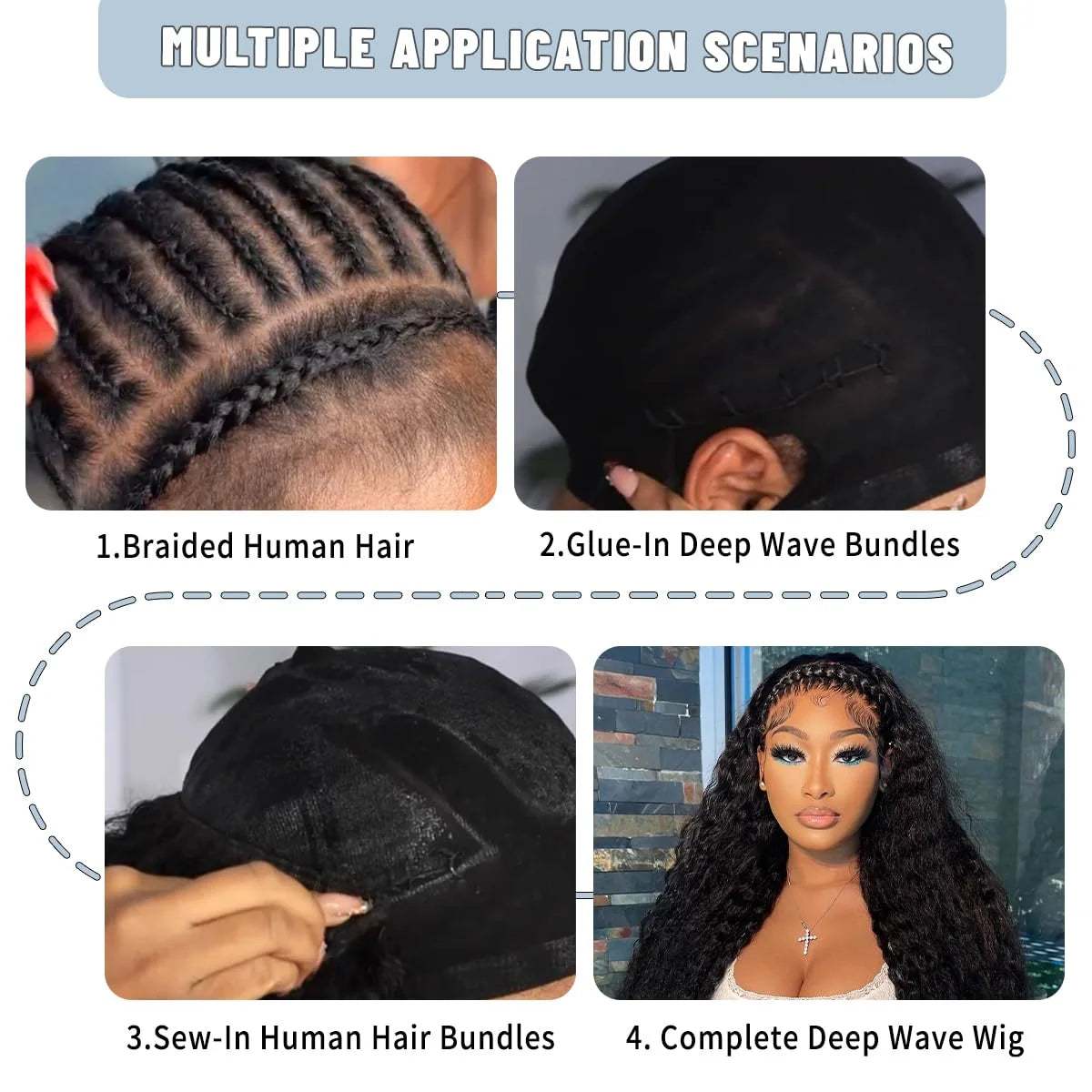 KIMLUD, 12A Brazilian Virgin 100% Human Hair Deep Wave Deep Curly Bundles Sew In Quick Weave Ponytail Closure Extensions 12-30 Inches, KIMLUD Womens Clothes