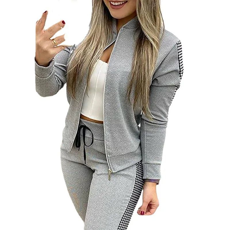 Women's Tracksuit Set Zipper Jacket & Striped Side Jogger Pants Casual Sportswear Two-Piece Outfit 2026 New Fashion
