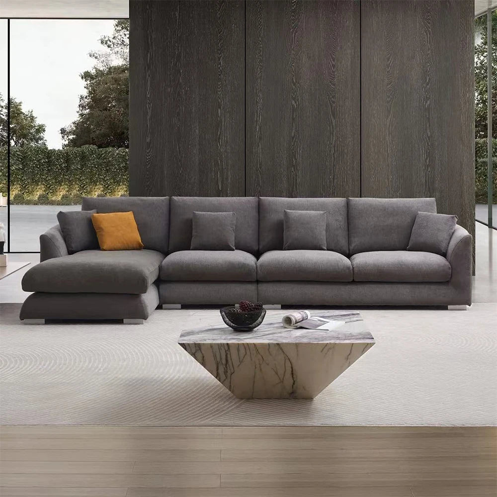 L-Shaped Cloud Down Chaise Sofa With Linen Upholstery And Removable Washable Covers — Ivory | KIMLUD
