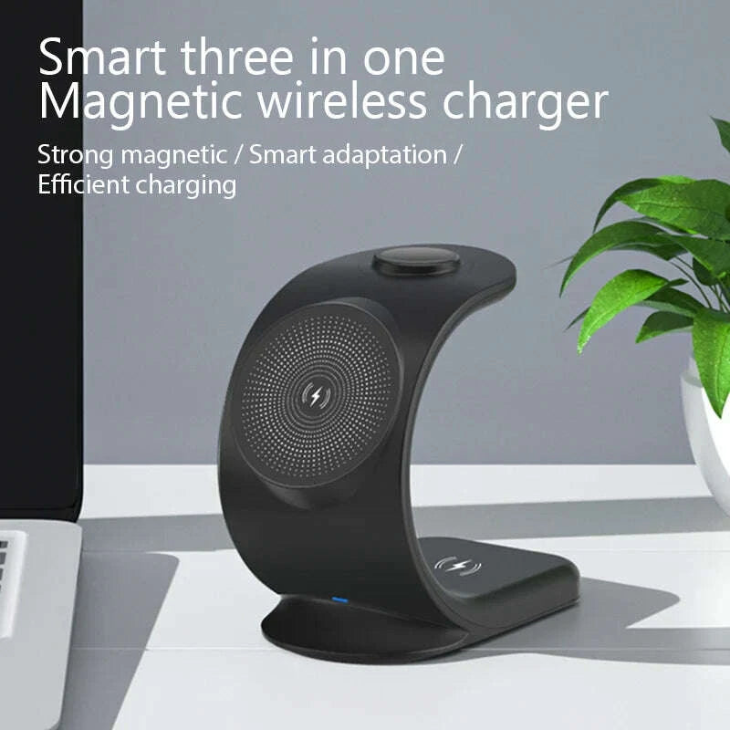 KIMLUD, 2024 3 in 1 Magnetic Wireless Charger for Smart Phone 5-15W Wireless Charging Station for Watch/Earphones Phone Holder/Bracket, KIMLUD Womens Clothes