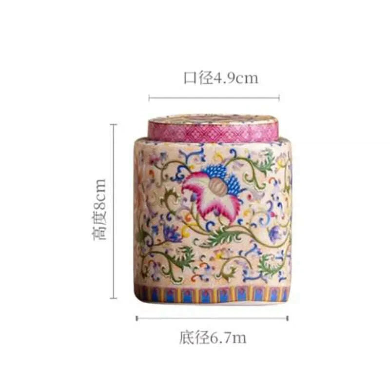KIMLUD, Chinese Ceramic Tea Caddy Painted Jewelry Box Home Seal Candy Nuts Coffee Beans Storage Jar Kitchen Container Home Decoration, KIMLUD Womens Clothes