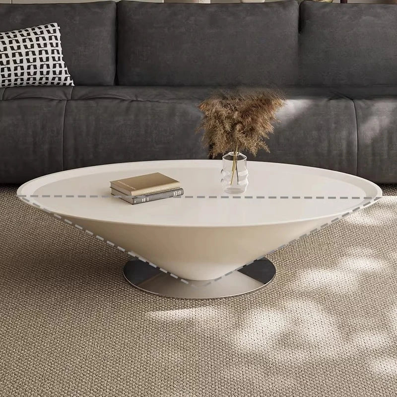 Minimalist Round Coffee Table Unique Aesthetic — White | KIMLUD