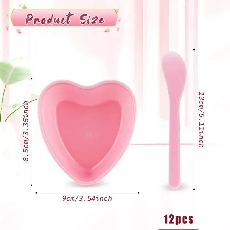6/12 Pcs Heart Shaped Facial Mask Mixing Bowl With Scraper Plastic DIY Skin Care Tool, Suitable For Family And Salon