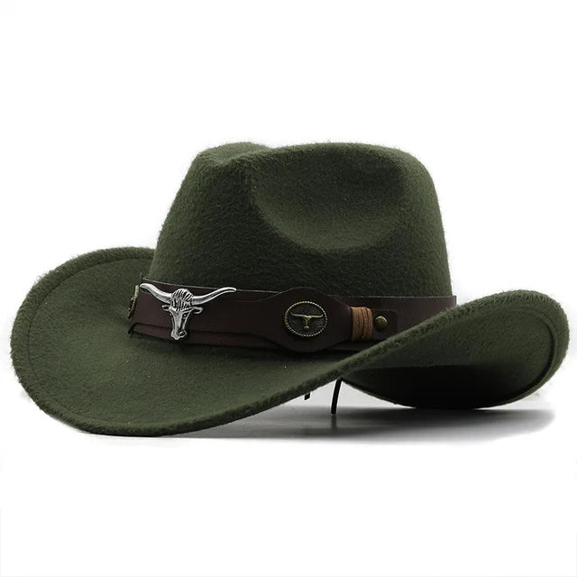 Roll Brim Felt Cowboy Hat With Cow Band For Western City Glamour And Everyday Wear — Black | KIMLUD