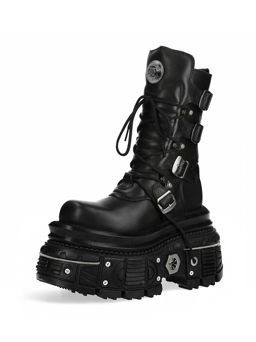 Metal Rivet Platform Cross Tie Motorcycle Boots Female Rock Round Head Fashion Retro Short Boots Goth Style Platform Boots