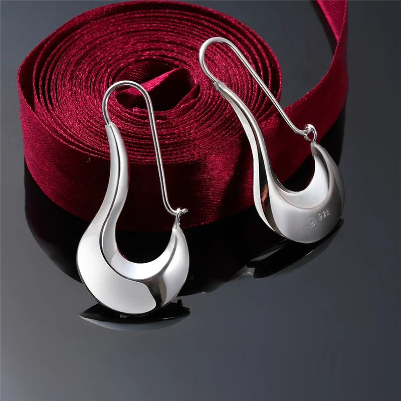 Sterling Silver Drop Earrings Crescent Detail — Silver | KIMLUD