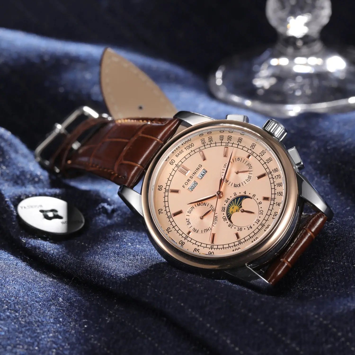 Leather Moon Phase Automatic Watch — Rose Gold | KIMLUD