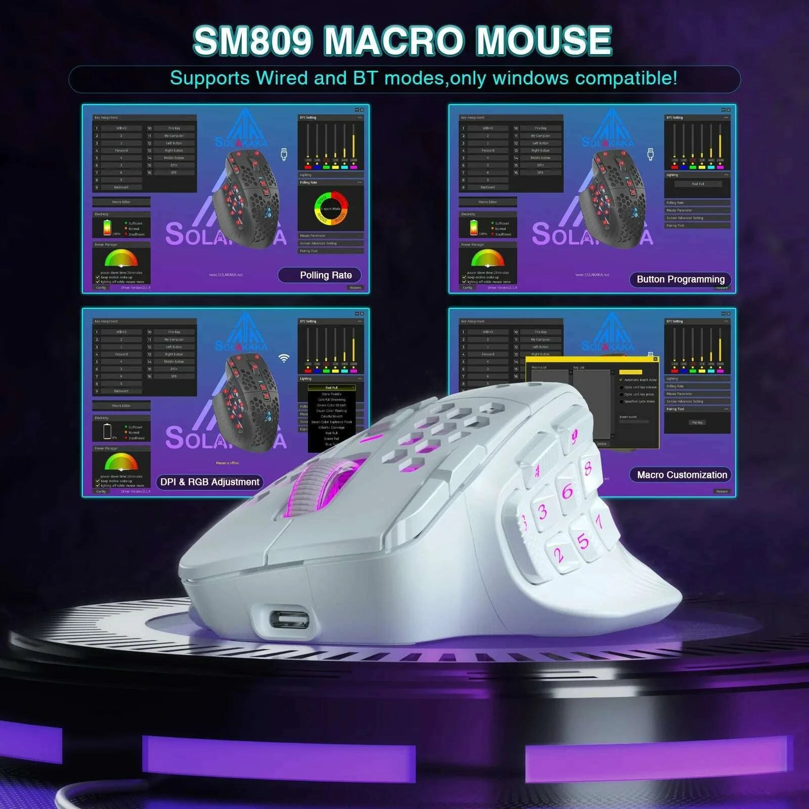 solakaka-sm809-pro-wireless-mmo-gaming-mouse-paw3311-16-side-buttons-24000-dpi-rgb-honeycomb-programmable-macro-wireless-mousekimlud-womens-fashion-34626975