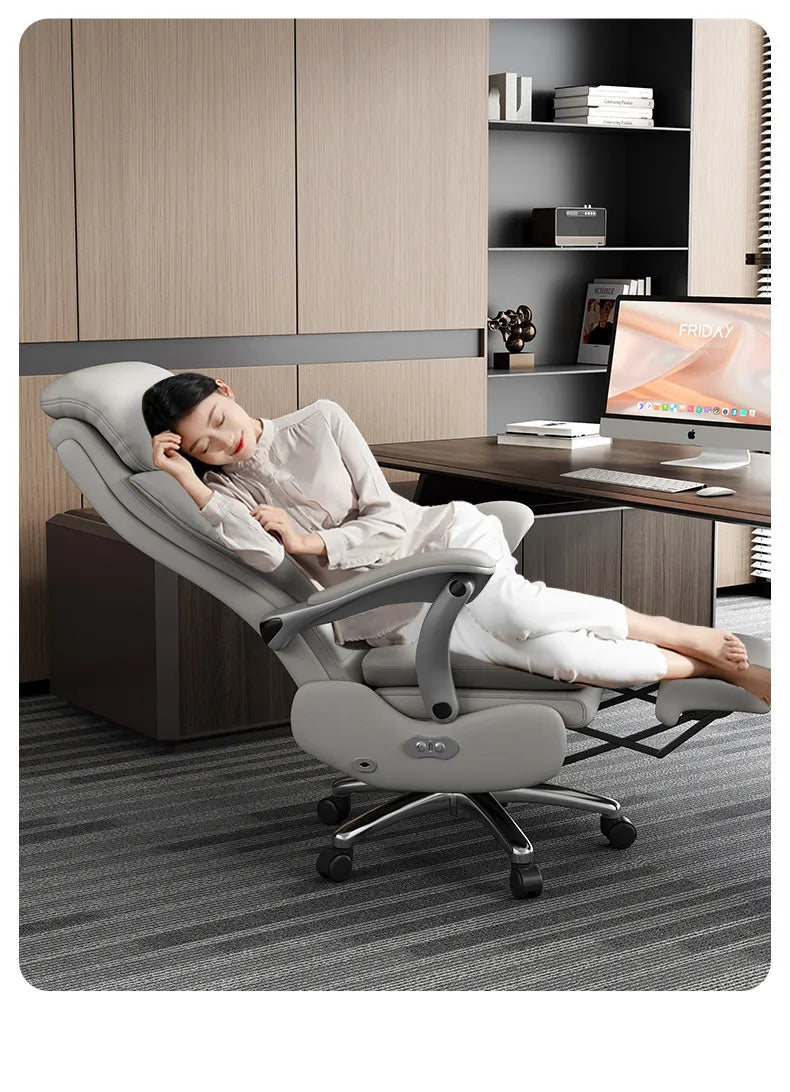 Genuine Leather Executive Office Chair Ergonomic Reclining Cushioned — Dove Gray | KIMLUD