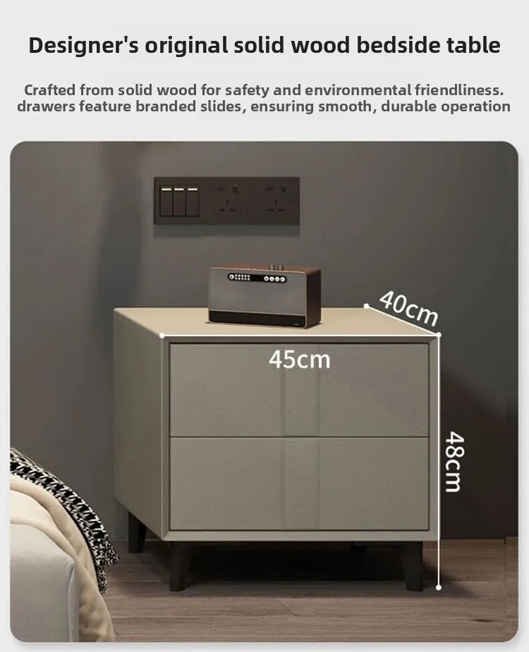 Modern Minimalism Genuine Napa Leather Bed With Built-In Storage Drawers — Beige | KIMLUD