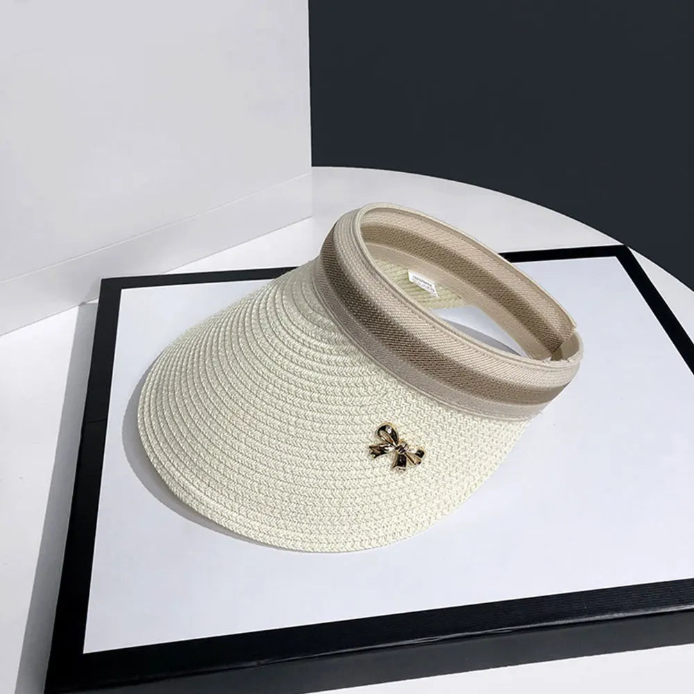 Sun Caps Straw Braid Big Brim Sunscreen Visor Hat Baseball Cap Summer Breathable Bow Tie Decor Outdoor