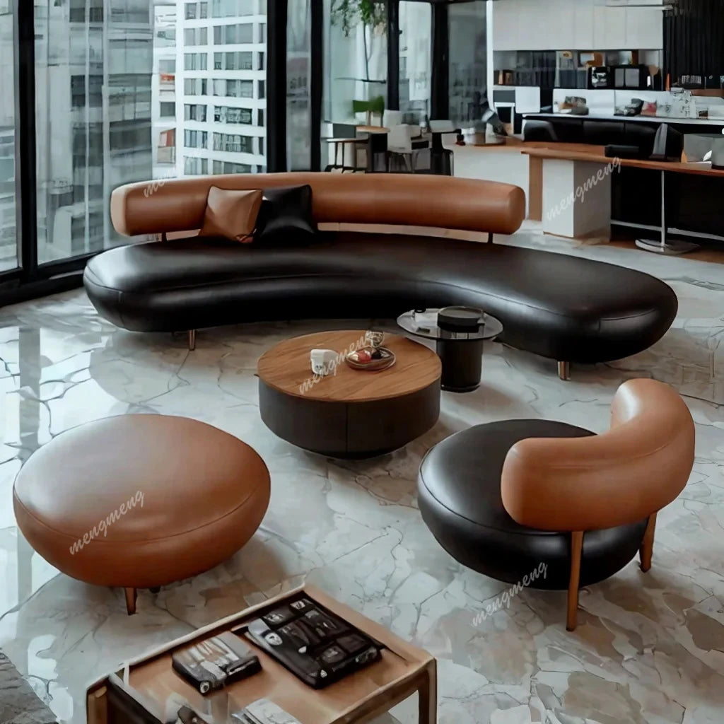 Round-Curved Composite Fabrics Sofa Set With Armchair — Black | KIMLUD