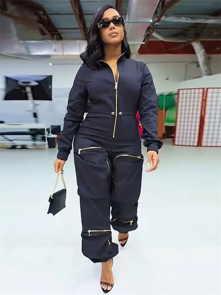 Jumpsuit – Zipper Cargo Design – Broadcloth | KIMLUD