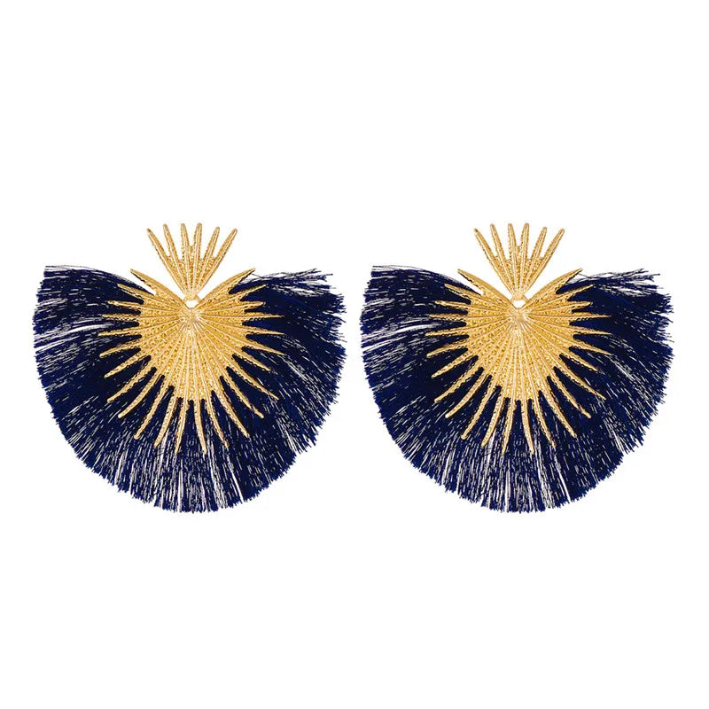 Drop Earrings Exaggerated Metal Tassel Long — Blue | KIMLUD