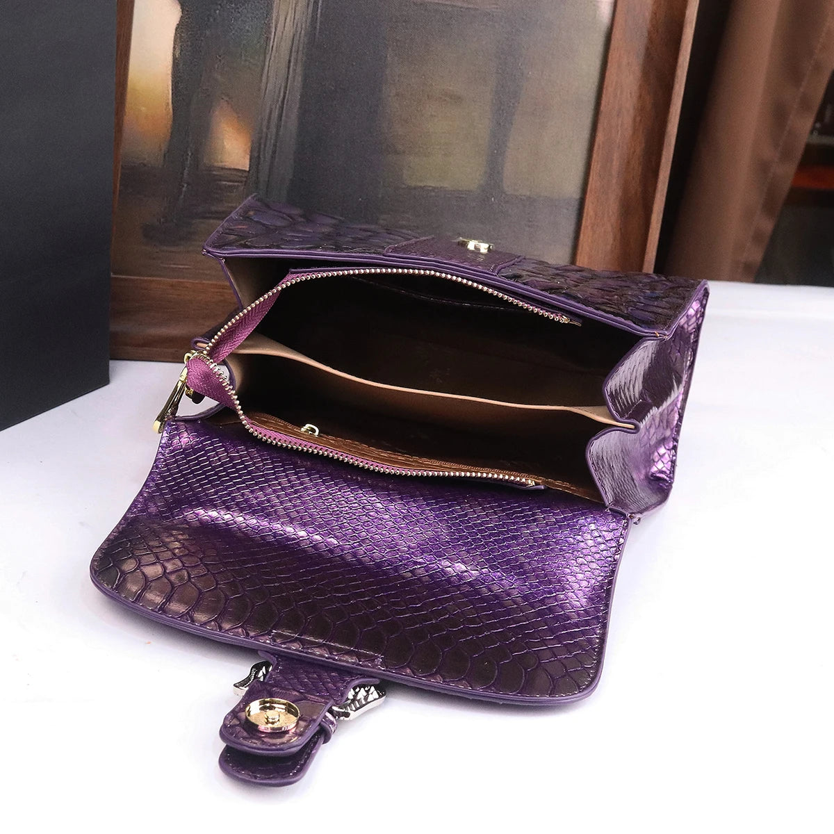 Stone-Patterned PU Crossbody Bag Single-Shoulder — Purple | KIMLUD