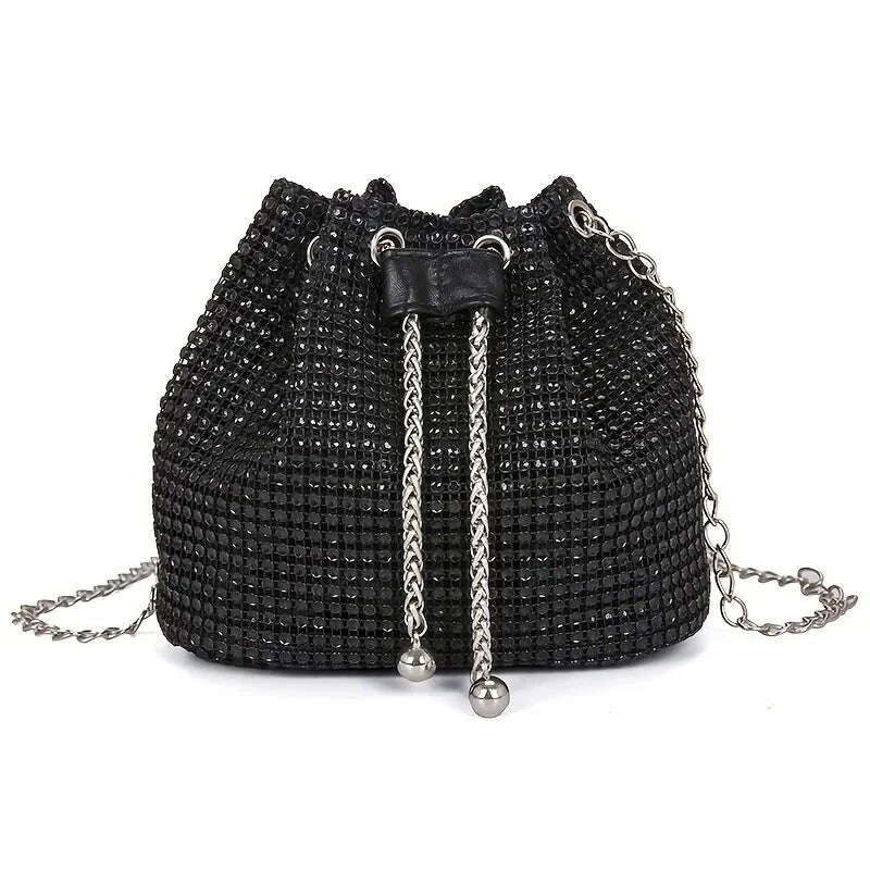 KIMLUD, Sparkling Rhinestone Embellished Drawstring Crossbody Bag, Multi-Functional Bucket Purse, Formal Handbag for Women Daily Commute, KIMLUD Womens Clothes