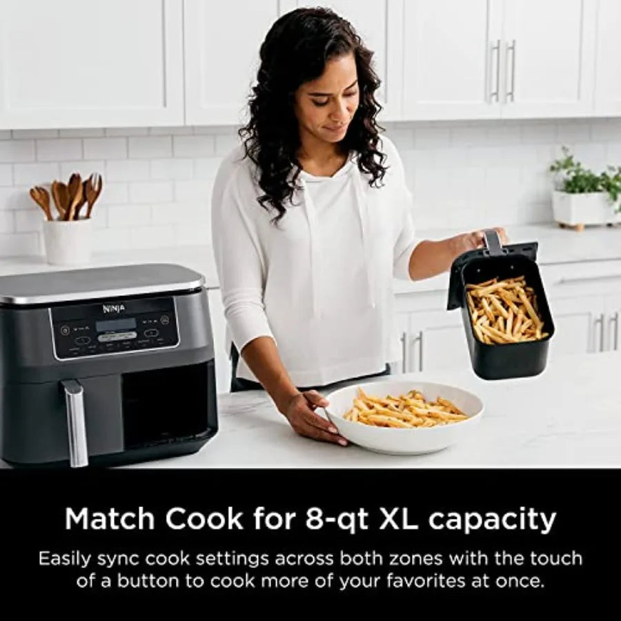 6-in-1 DualZone Air Fryer with 8-Quart Capacity and Two Separate Baskets for Simultaneous Cooking of Multiple Dishes at Differe