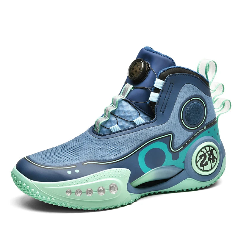 Rotary button shock-absorbing anti-slip wear-resistant sports shoes youth sports students high top basketball shoes male