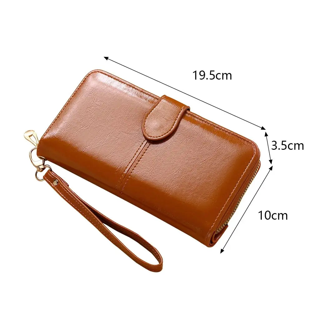 Oil-Wax PU Leather Clutch Wallet Large Capacity Phone Purse — Burgundy | KIMLUD