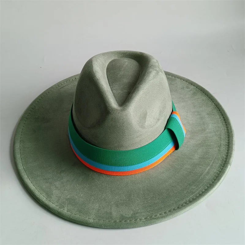 Suede Fedora Hat Wide Brim — Grayish Brown | KIMLUD