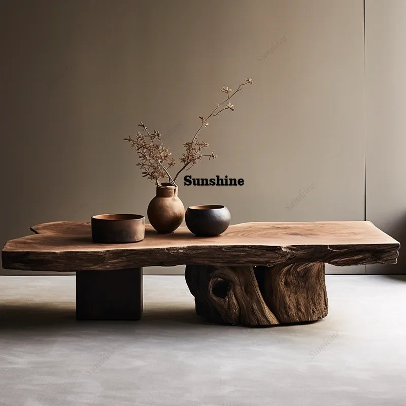 Wood Coffee Table Minimalist Modern Statement Piece For Living Rooms — Natural Wood Tone | KIMLUD