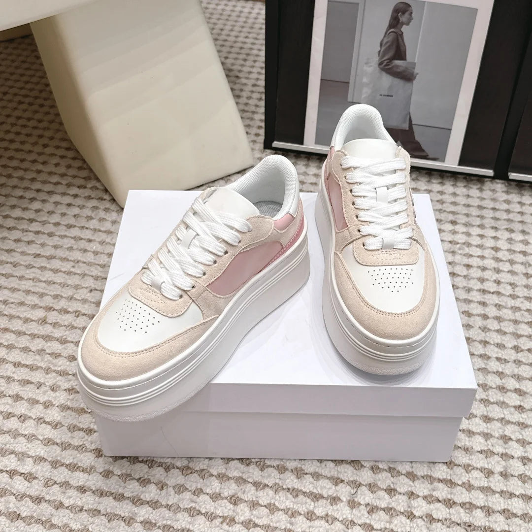 2026 Women Platform Sneakers Genuine Leather Suede Casual Shoes Low Top Lace Up Chunky Sole Fashion Streetwear Trainers Shoes
