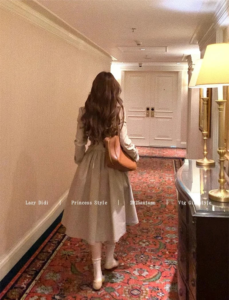 Polyester Trench Coat Waist-Defining Long Single Breasted — Beige | KIMLUD