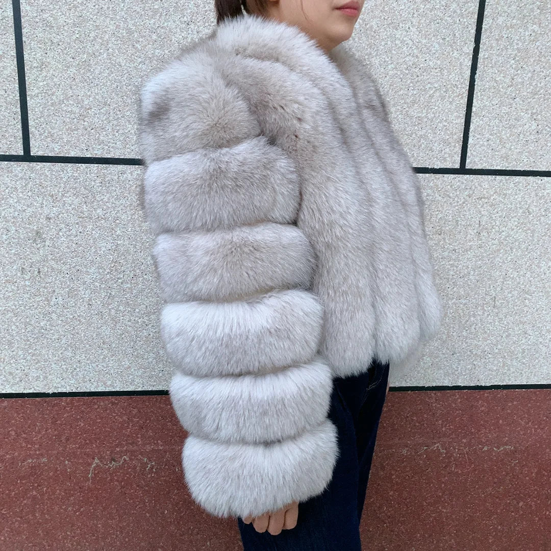 Women's fur coat, real fox skin vertical jacket, natural fox skin short clothing, long sleeved women's coat