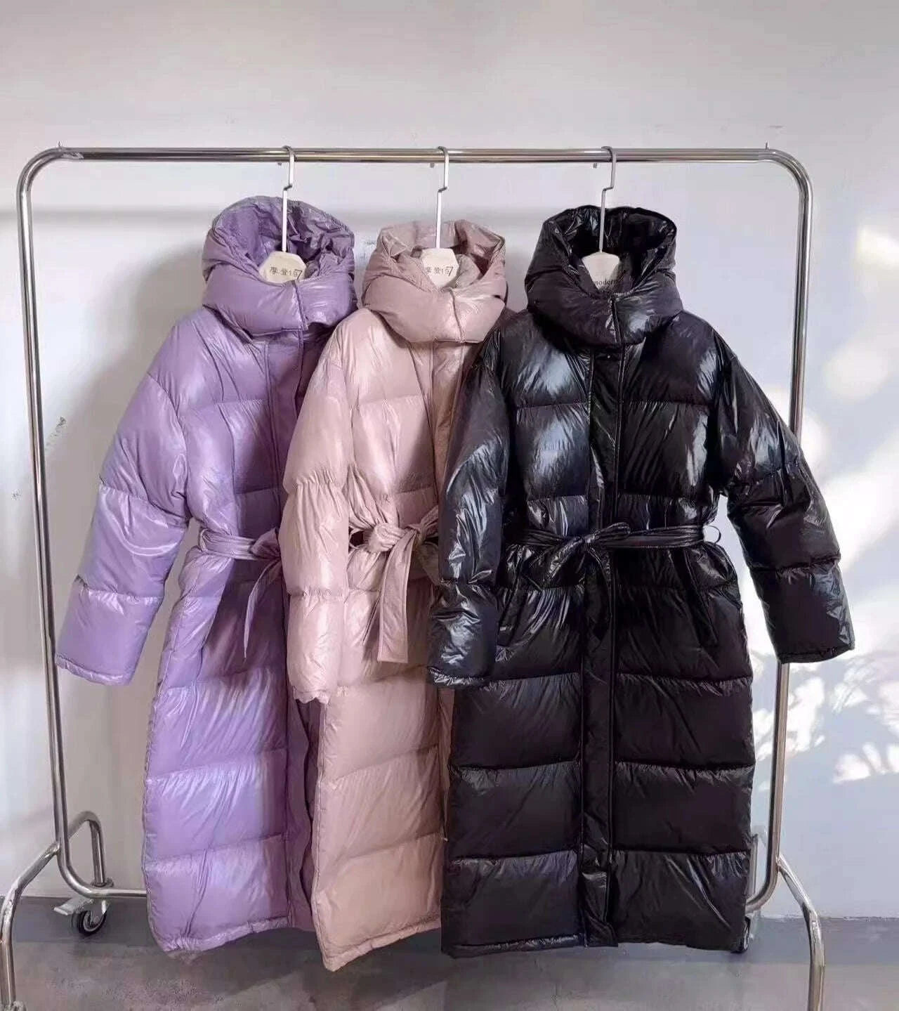 KIMLUD, With Belt Women's Winter Down Jacket Long Puffer Coat White Duck Thick Warm Hooded Waterproof Down Jacket With Sashes Outwear, KIMLUD Womens Clothes