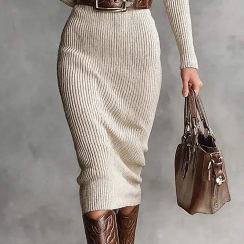 Fall Casual Solid Ribbed Knitted Dresses Woman Sexy Deep V Neck Hollow Slim Pullover Dress Winter Long Sleeve Warm Sweater Dress