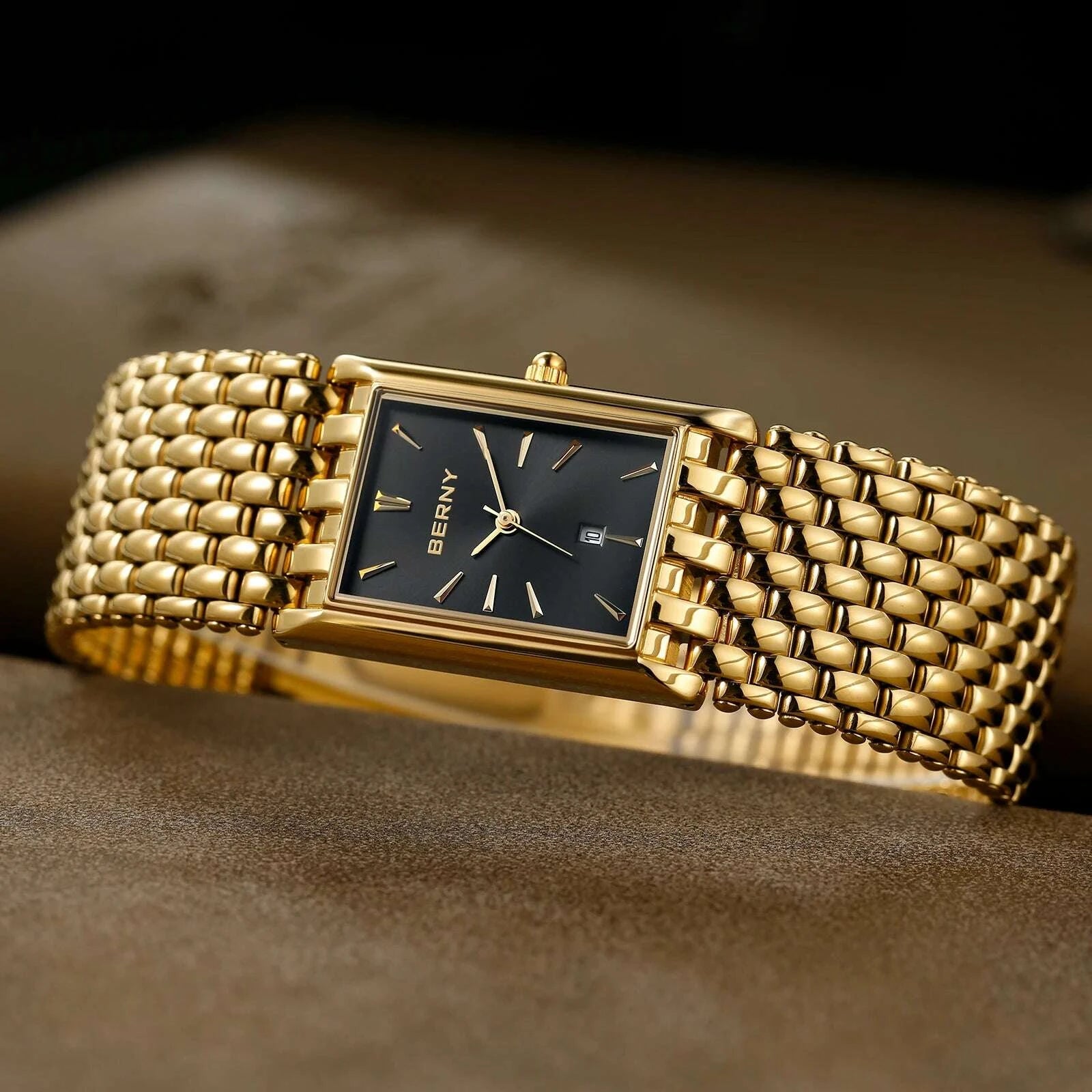 KIMLUD, BERNY MIYOTA Quartz Watch Men Luxury Brand Men's Wristwatch Water Resistant Square Clock Stainless Steel Golden Man Watch 2023, KIMLUD Womens Clothes