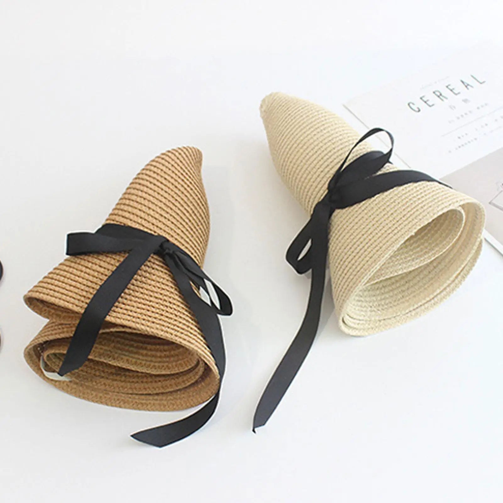 Foldable Straw Wide-Brim Sun Hat — Natural | KIMLUD