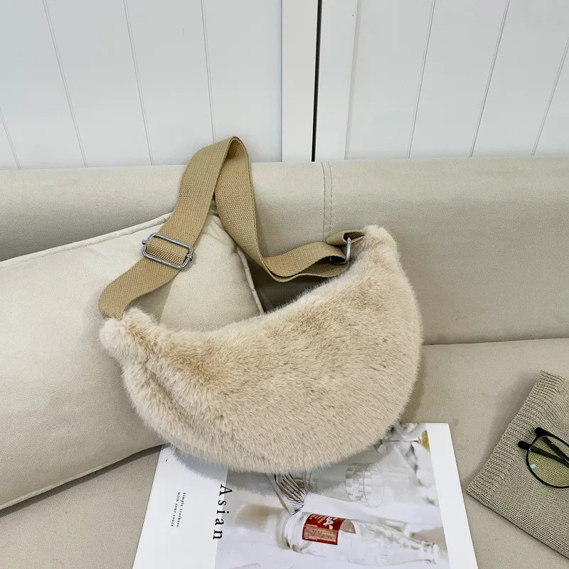Soft Plush Shoulder Underarm Bags Fluffy Solid Color Bags Purse Autumn Winter Handbag Women Lady Fashion Storage Pouch 2025 New